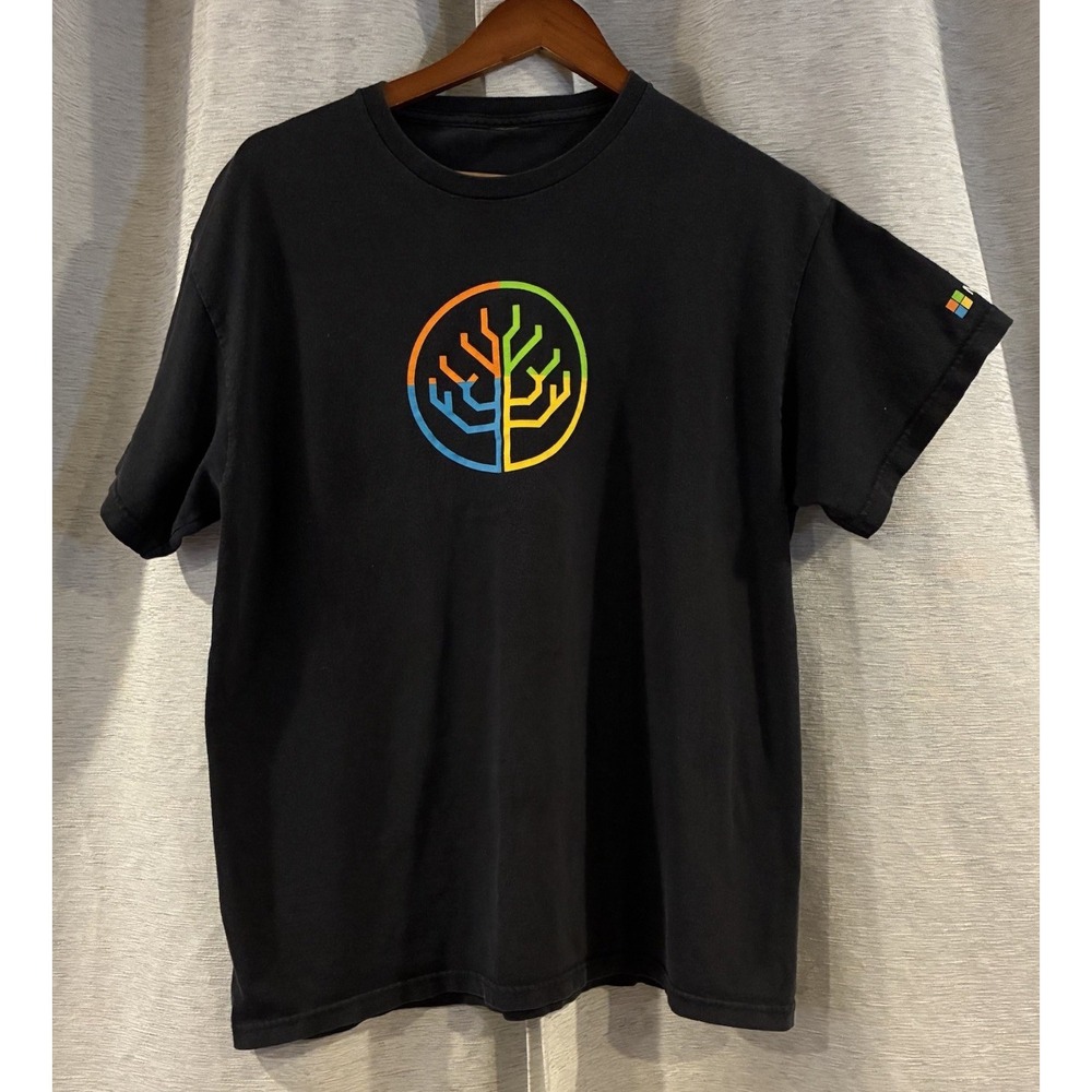 Microsoft T-shirt Cyber Computer Tech Black Y2K Graphic Tee Mens